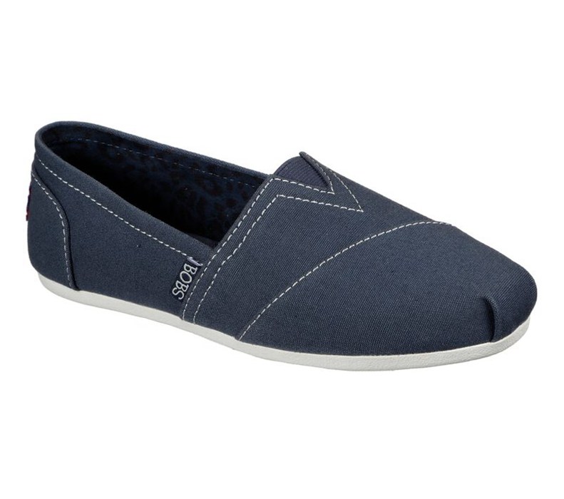 Skechers Dam Marinblå/Vita Platta Skor - Bobs Plush - Peace And Love - Sverige (APSWU-5942)